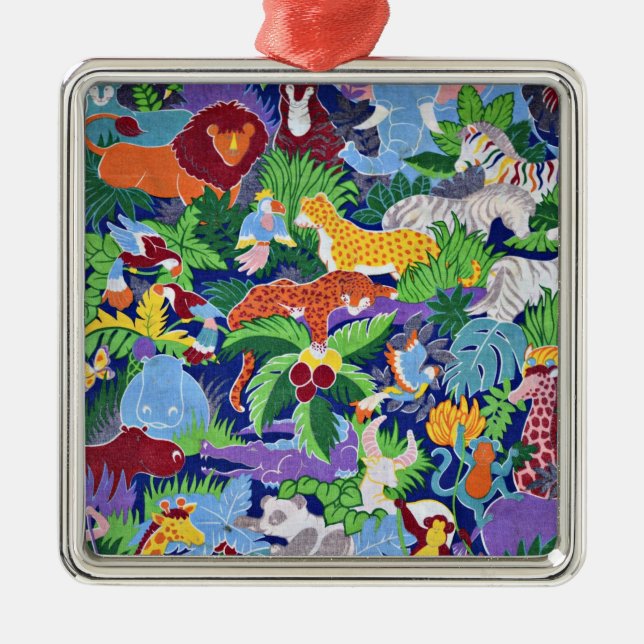Safari Animals, colorful pattern, Metal Ornament (Front)