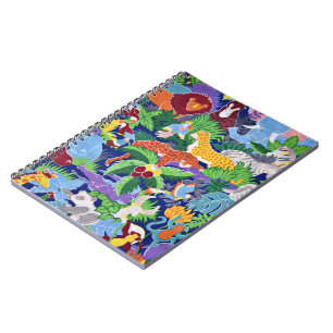 Safari animals colorful pattern notebook