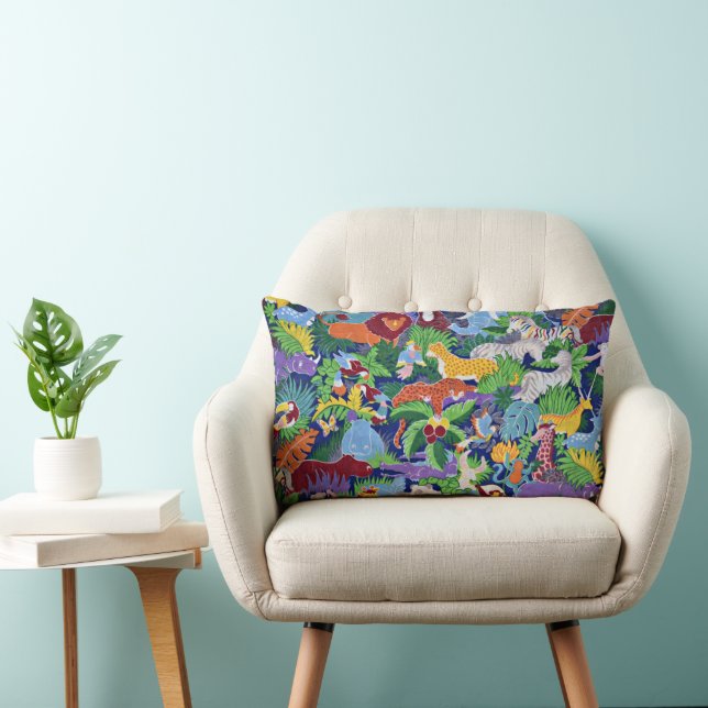 Safari animals colorful pattern throw pillow (Chair)