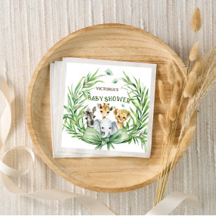 Safari Animals Cute Bow Baby Shower Napkins