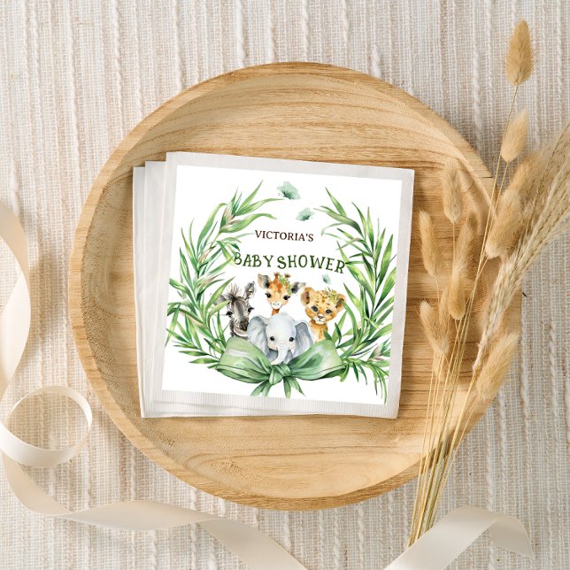 Safari Animals Cute Bow Baby Shower Napkins (Creator Uploaded)