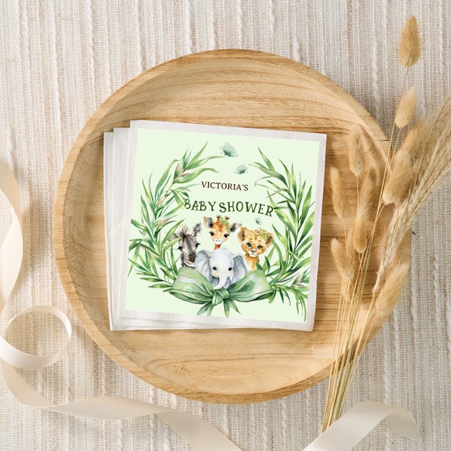 Safari Animals Cute Bow Baby Shower Napkins (Creator Uploaded)