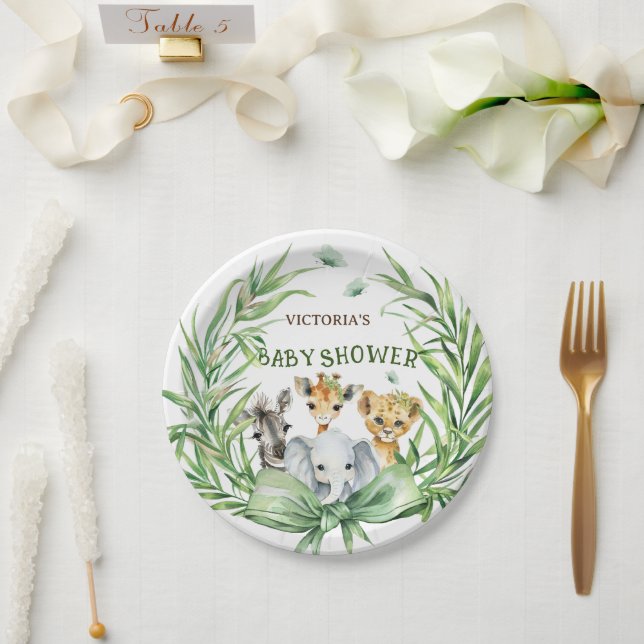 Safari Animals Cute Bow Baby Shower Paper Plates (Wedding)