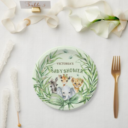 Safari Animals Cute Bow Baby Shower Paper Plates