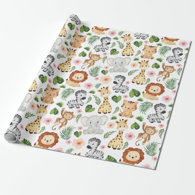 Safari Animals - Cute safari baby animals Wrapping Paper (Unrolled)