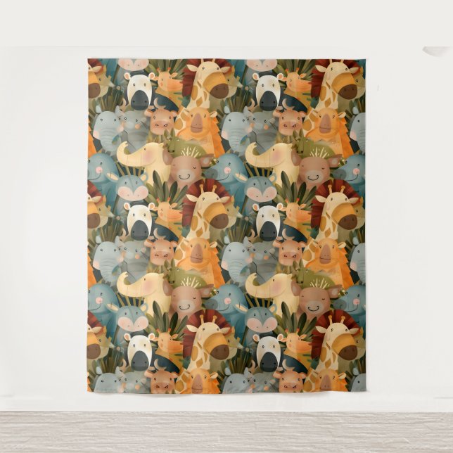 Safari animals cute whimsical colorful tapestry (Front)