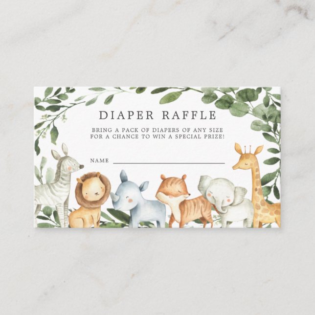 Safari Animals Diaper Raffle Baby Shower Card (Front)