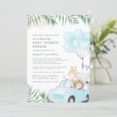 Safari Animals Drive By Baby Boy Shower Invitation (Standing Front)