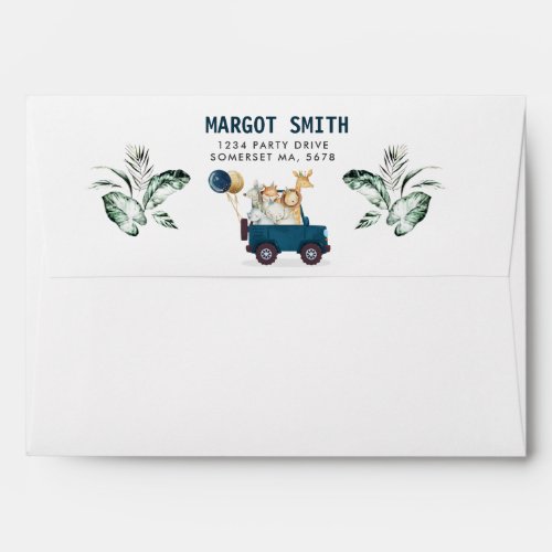 Safari Animals Drive By Baby Shower Greenery Gold Envelope