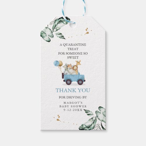 Safari Animals Drive By Baby Shower Greenery Gold Gift Tags