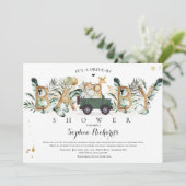 Safari Animals Drive By Baby Shower Greenery Gold Invitation (Standing Front)