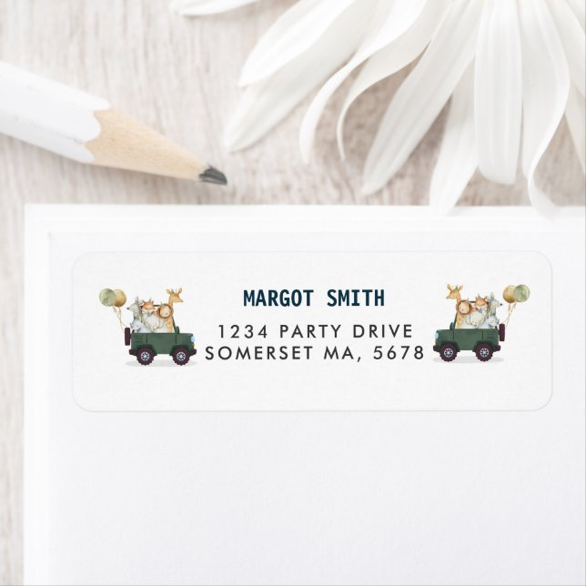 Safari Animals Drive By Baby Shower Greenery Gold Label (Insitu)