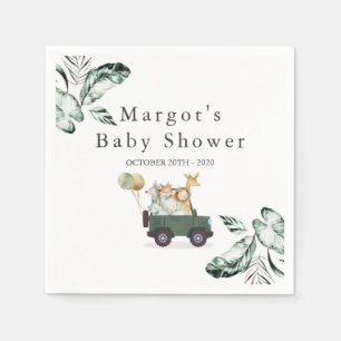 Safari Animals Drive By Baby Shower Greenery Gold Napkins