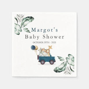 Safari Animals Drive By Baby Shower Greenery Gold Napkins