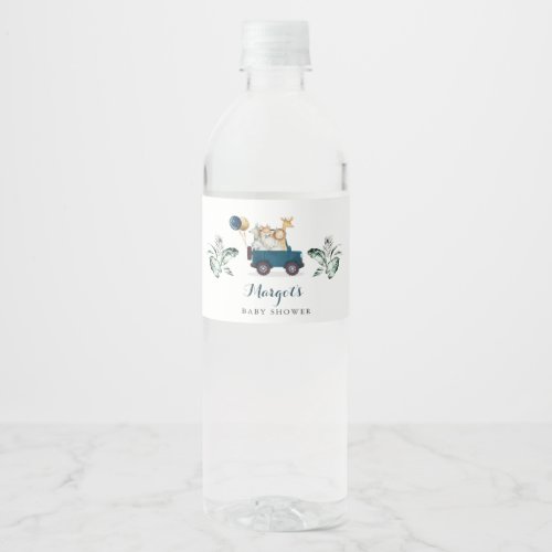 Safari Animals Drive By Baby Shower Greenery Gold Water Bottle Label
