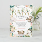 Safari Animals Drive By Baby Shower Greenery Pink Invitation (Standing Front)