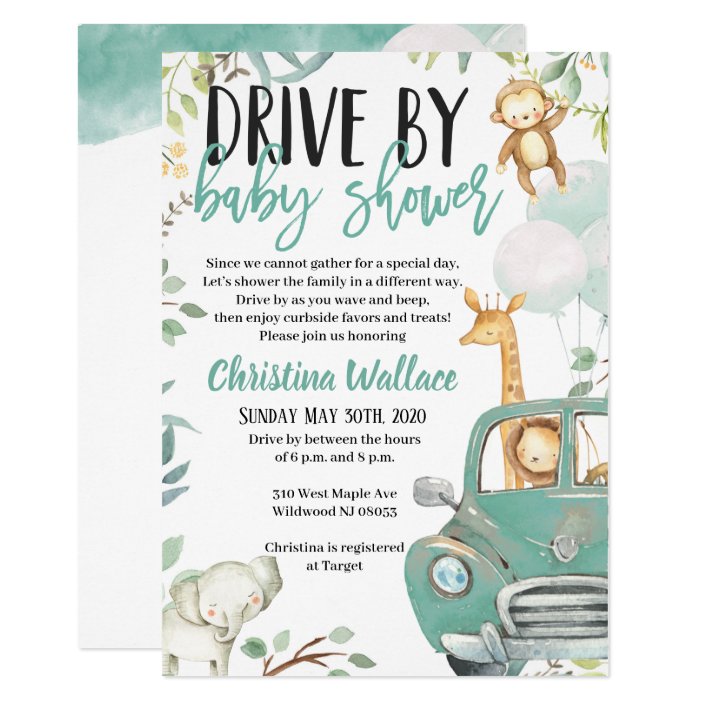 Safari Animals Drive By Baby Shower Invitations