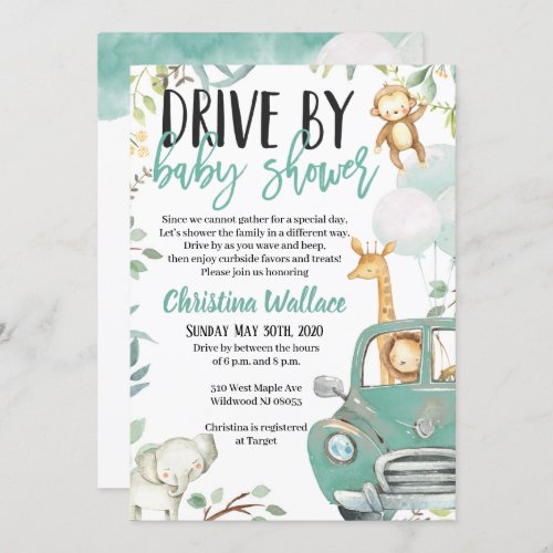 Safari Animals Drive By Baby Shower Invitations