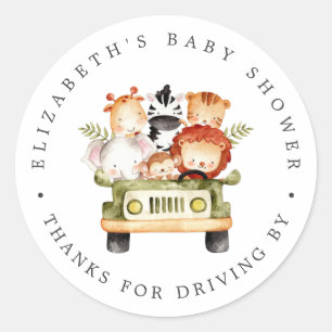 Safari Animals Drive-By Baby Shower Thank You Classic Round Sticker