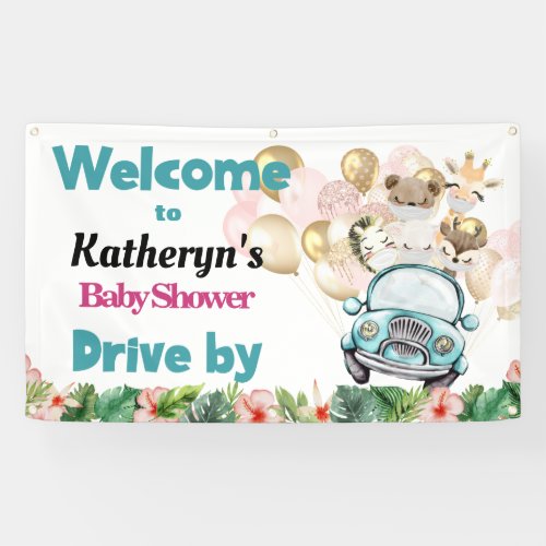 Safari Animals Drive By Baby Shower WELCOME  Banner