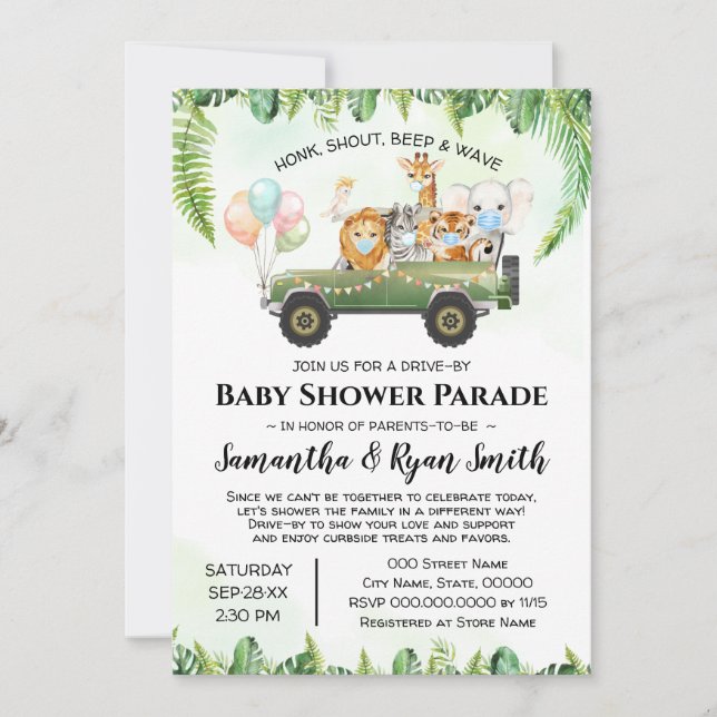 Safari Animals Drive-By Jungle Baby Shower Invitation (Front)