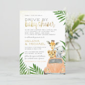 Safari Animals Drive By Pink Car Girl Baby Shower Invitation (Standing Front)