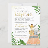 Safari Animals Drive By Pink Car Girl Baby Shower Invitation (Front)