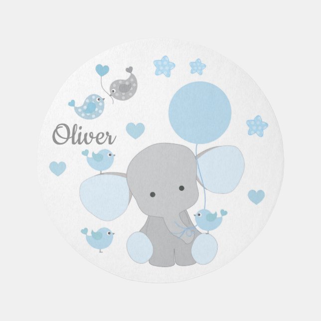 Safari Animals Elephant Bird Blue Baby Boy Nursery Rug (Front)