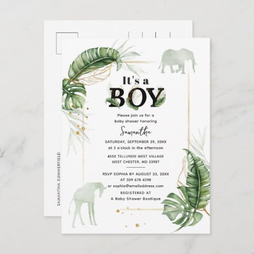 Safari Animals Elephant Boy Baby Shower Invitation Postcard