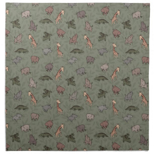 Safari Animals (Elephant, Giraffe, Croc & Rhino) Cloth Napkin