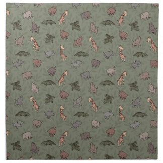 Safari Animals (Elephant, Giraffe, Croc & Rhino) Cloth Napkin
