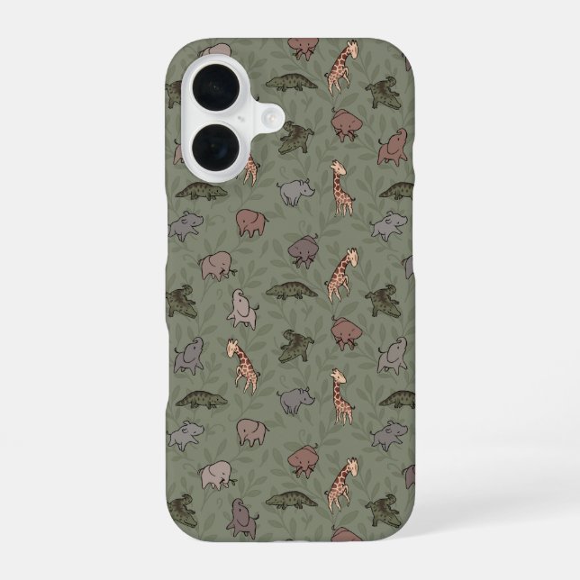 Safari Animals (Elephant, Giraffe, Croc & Rhino) iPhone Case (Back)