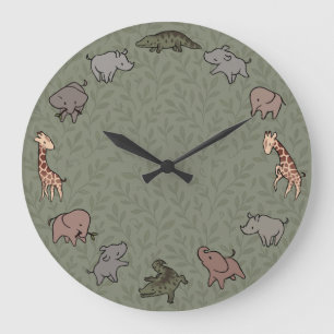 Safari Animals (elephant, giraffe, croc & rhino) Large Clock