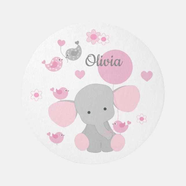 Safari Animals Elephant Pink Baby Girl Nursery Rug (Front)