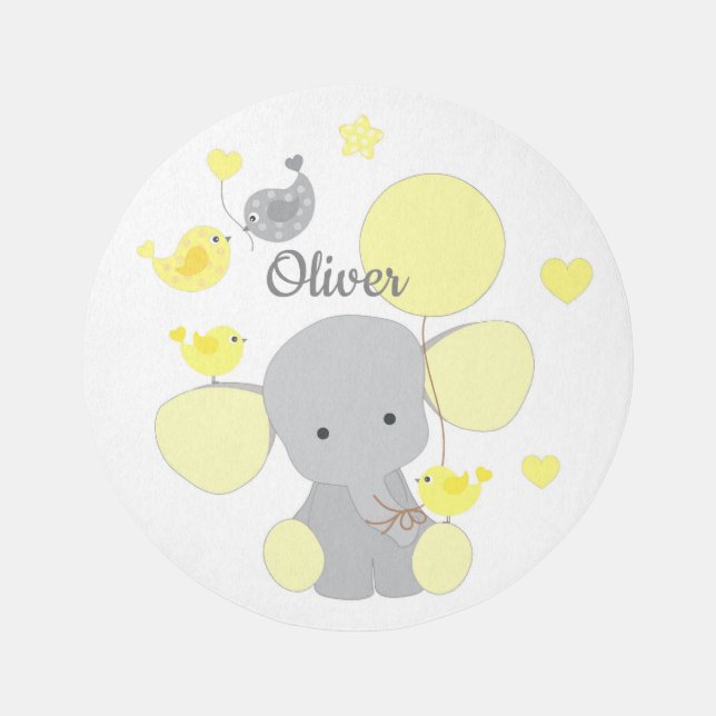 Safari Animals Elephant Yellow Baby Boy Nursery Rug (Front)