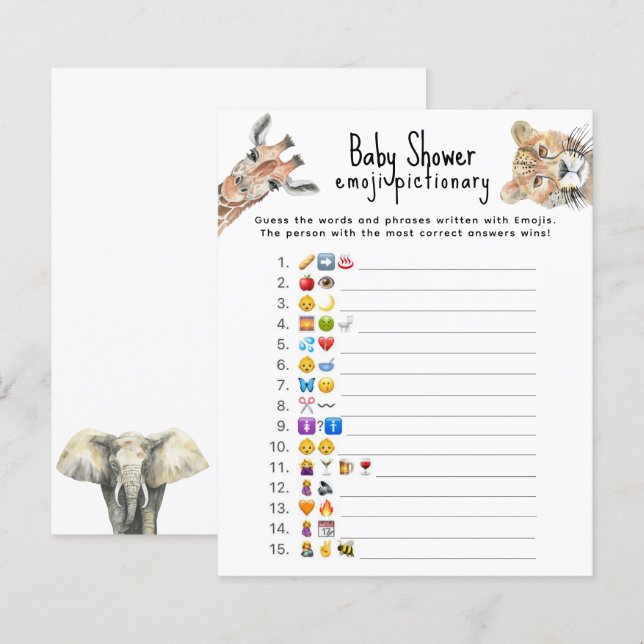 Safari animals - Emoji picture game baby shower (Front/Back)