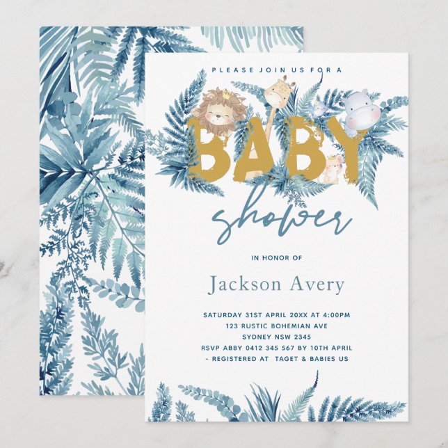 Safari Animals Exotic Baby Shower Invitation (Front/Back)
