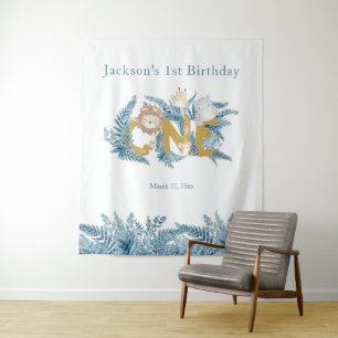 Safari Animals Exotic Custom Boy First Birthday Tapestry