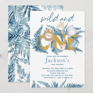 Safari Animals Exotic First Birthday Invitation