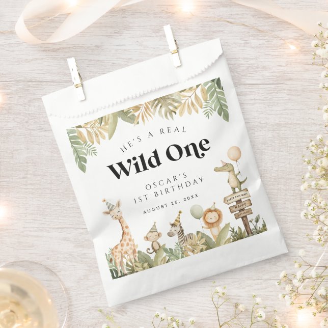 Safari Animals First Birthday Favor Bags Wild One  (Clipped)