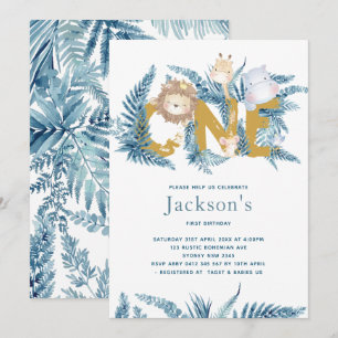 Safari Animals First Birthday Invitation