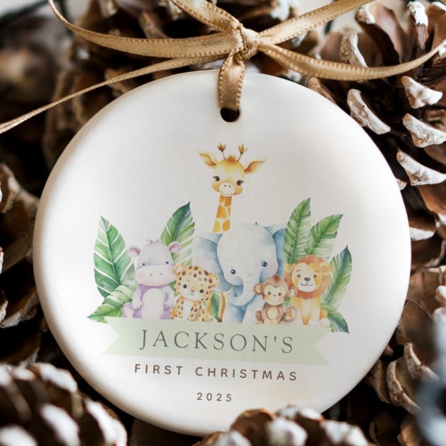 Safari Animals First Christmas  Ceramic Ornament (Creator Uploaded)