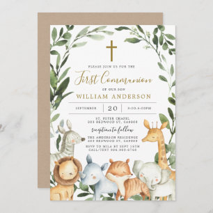 Safari Animals First Communion Invitation