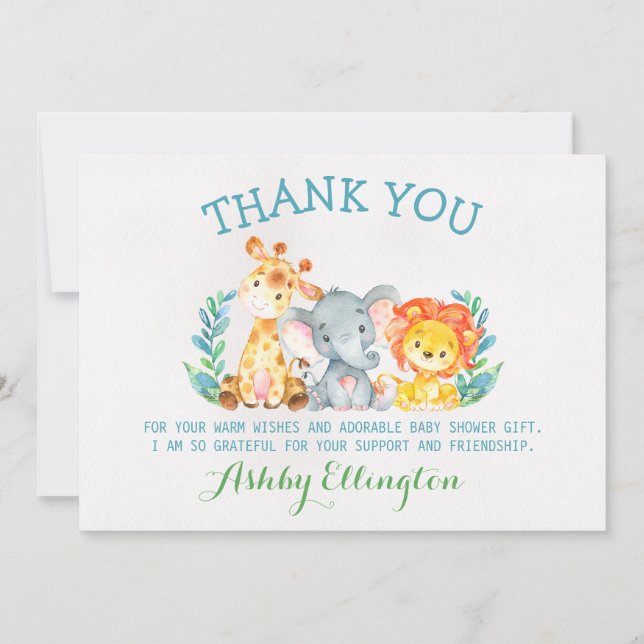 Safari Animals Flat Thank You Card (Front)