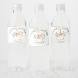 Safari Animals Floral Baby Shower Water Bottle Label