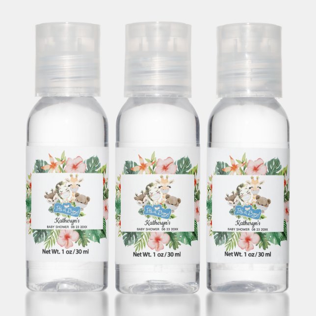 Safari Animals Floral Boy Baby Shower Hand Sanitizer (Set)