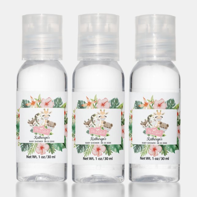 Safari Animals Floral Girl Baby Shower  Hand Sanitizer (Set)