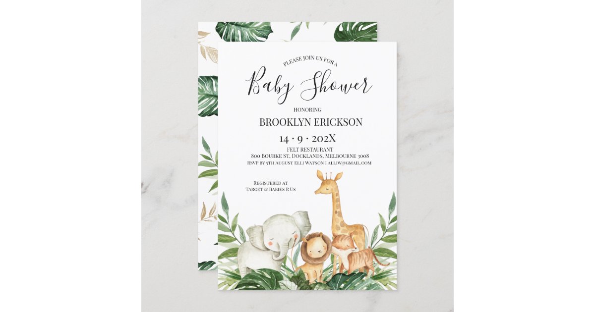 Safari Animals Foliage Baby Shower Invitation | Zazzle