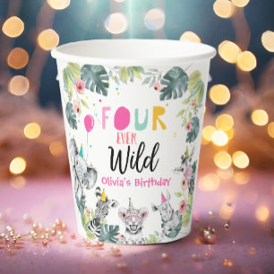 Safari Animals Four Ever Wild Birthday Pink Girl Paper Cups