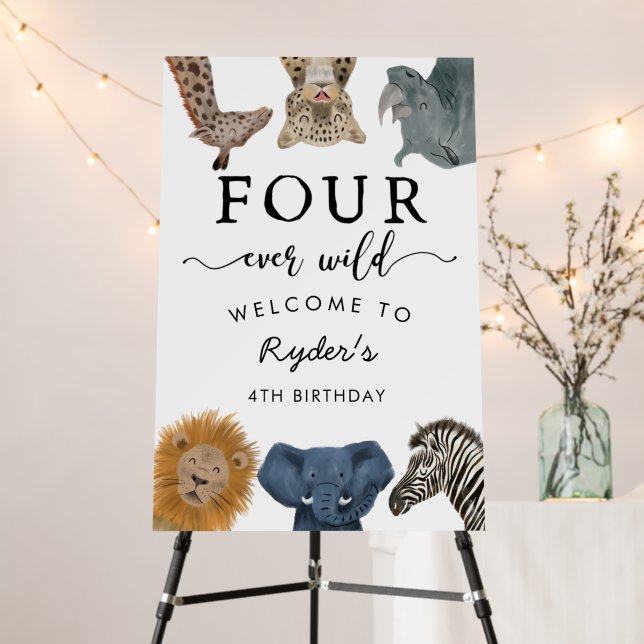 Safari Animals FOUR ever wild Boy 4th Birthday Foam Board (In Situ (Stand))